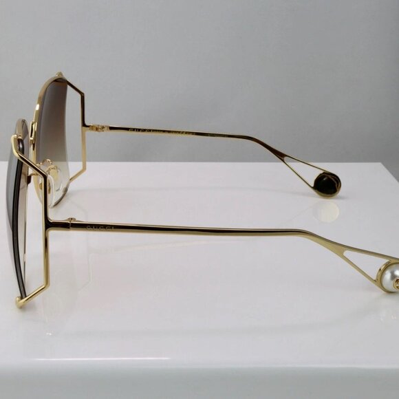 Gucci GG0252S 003 63mm Square Oversized Sunglasses Gold w/Brown Lenses main image 6